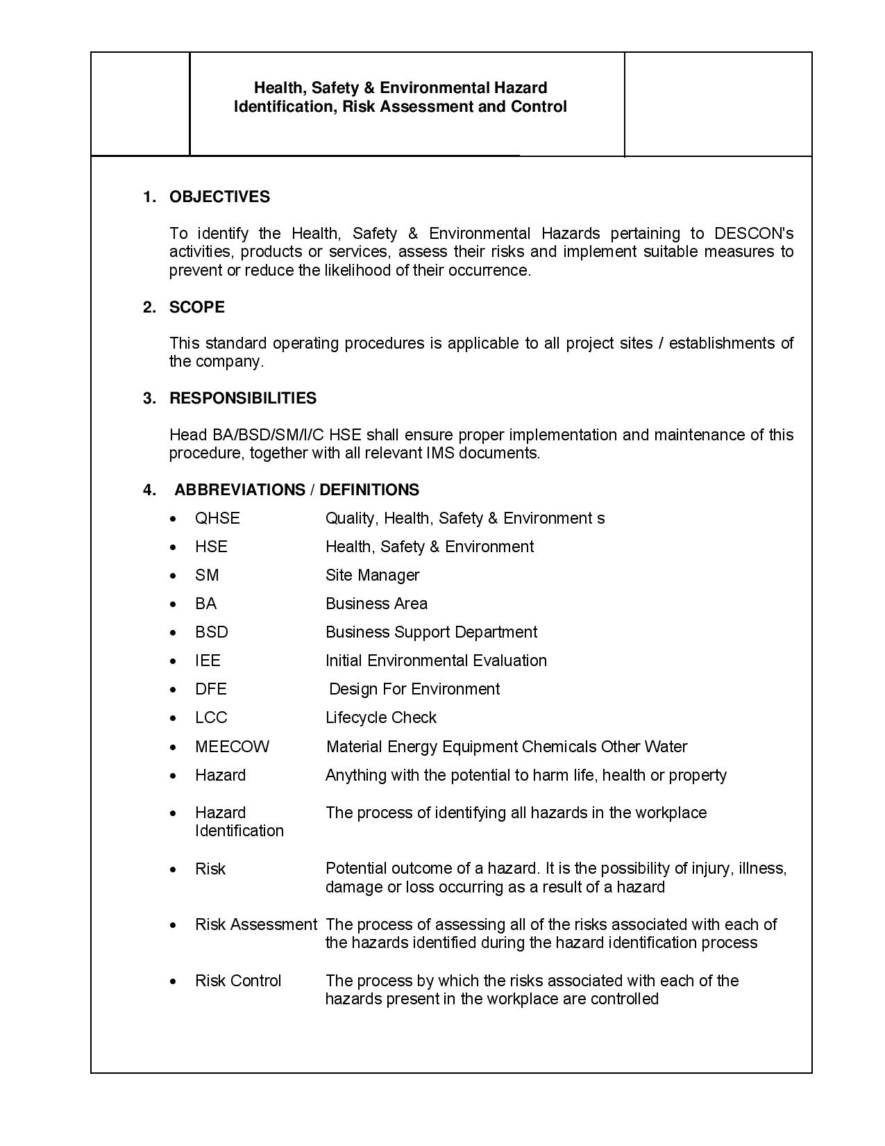 HSE Hazard Identification Risk Assessment & Control SOP - Jobs Portal